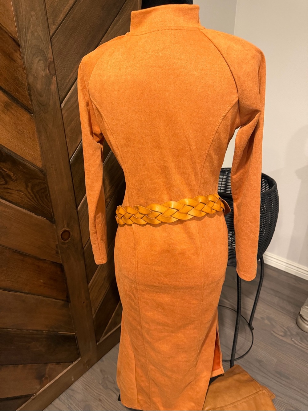 Zip-Front Midi Dress in Warm Orange - Picture 7 of 8